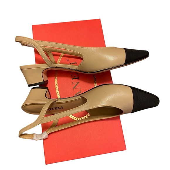 Vaneli Aliz Two-Tone Tan and Black Slingback Heels Size 7 - Picture 11 of 15